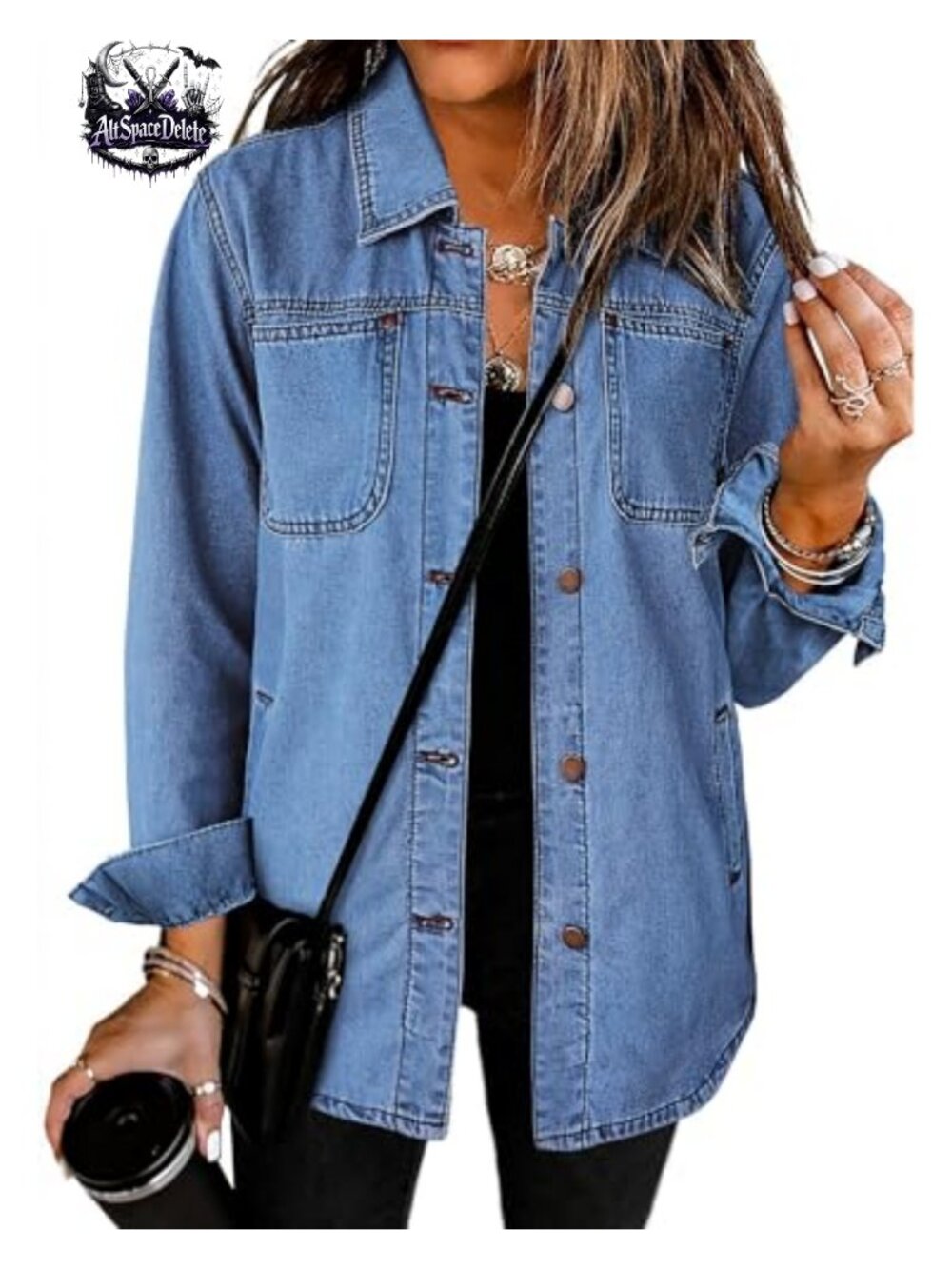 Women's Denim Button Down Shirt Jacket with Pockets Relaxed Fit Long Sleeve